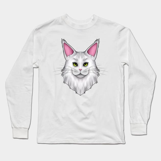 White Mainecoon Cat Long Sleeve T-Shirt by Cat Club